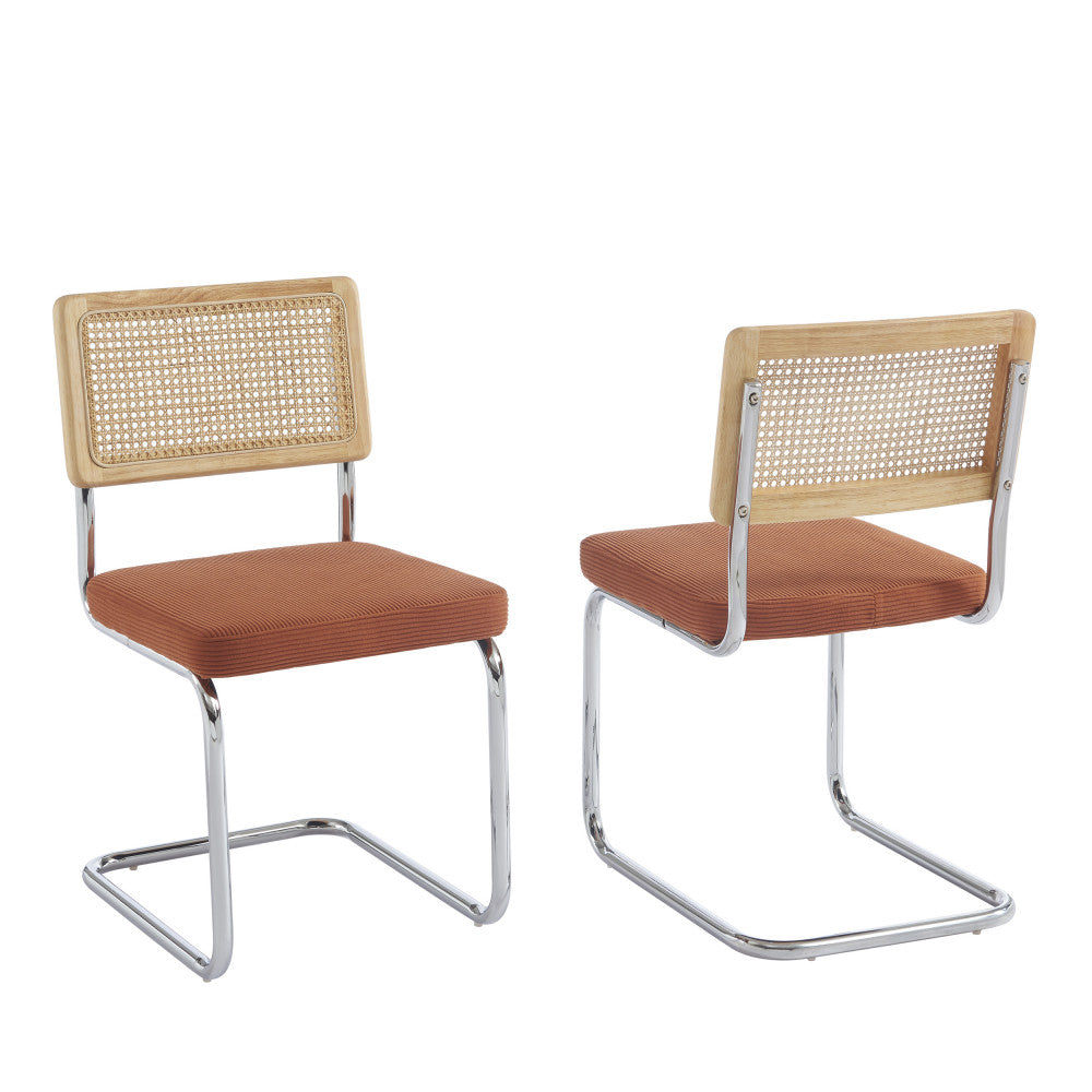 Lot de 4 chaises DRAWER Skana en velours côtelé et pieds chrome Terracotta