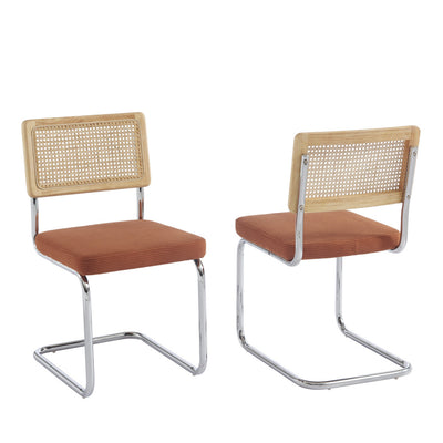 Lot de 4 chaises DRAWER Skana en velours côtelé et pieds chrome Terracotta