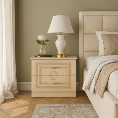 Lot de 2 Tables de Chevet LES TENDANCES Soraya avec 2 tiroirs laquées beige