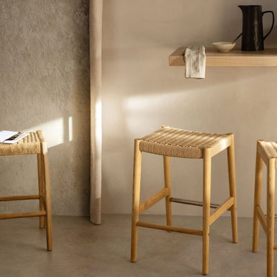 Lot de 2 tabourets hauts SKLUM Mara en Bois de Chêne et Corde Tressée (66 cm)