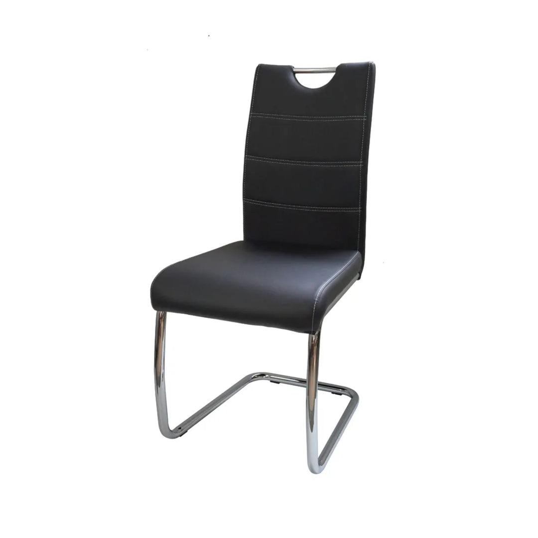 Lot de 4 chaises de salle à manger Raffie en métal et PU Noir