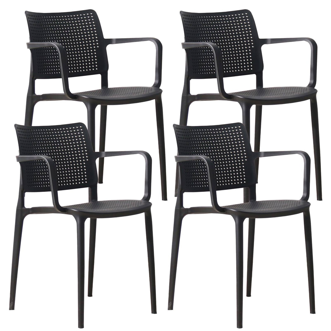 Lot de 4 chaises de jardin avec accoudoirs en plastique ajourée Oviala RIGA noire