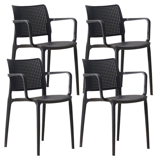 Lot de 4 chaises de jardin avec accoudoirs en plastique ajourée Oviala RIGA noire