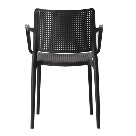 Lot de 4 chaises de jardin avec accoudoirs en plastique ajourée Oviala RIGA noire
