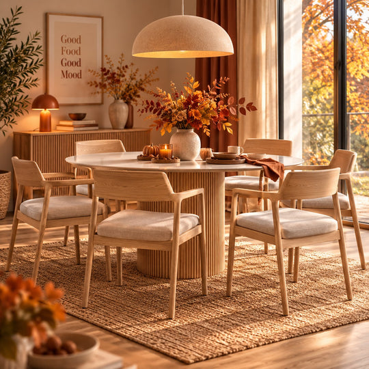 Lot de 6 chaises KAVE HOME Alocs en bois de chêne et tissu beige