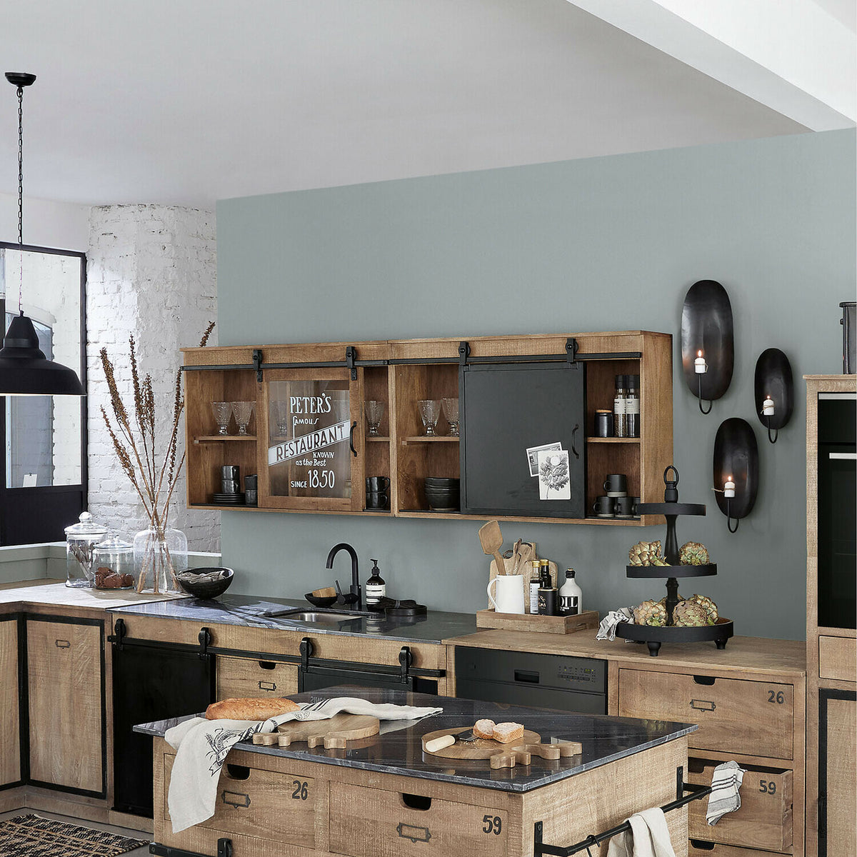 Lot 2 meubles hauts LOBERON Oakland en bois brute et métal noir — photo produit