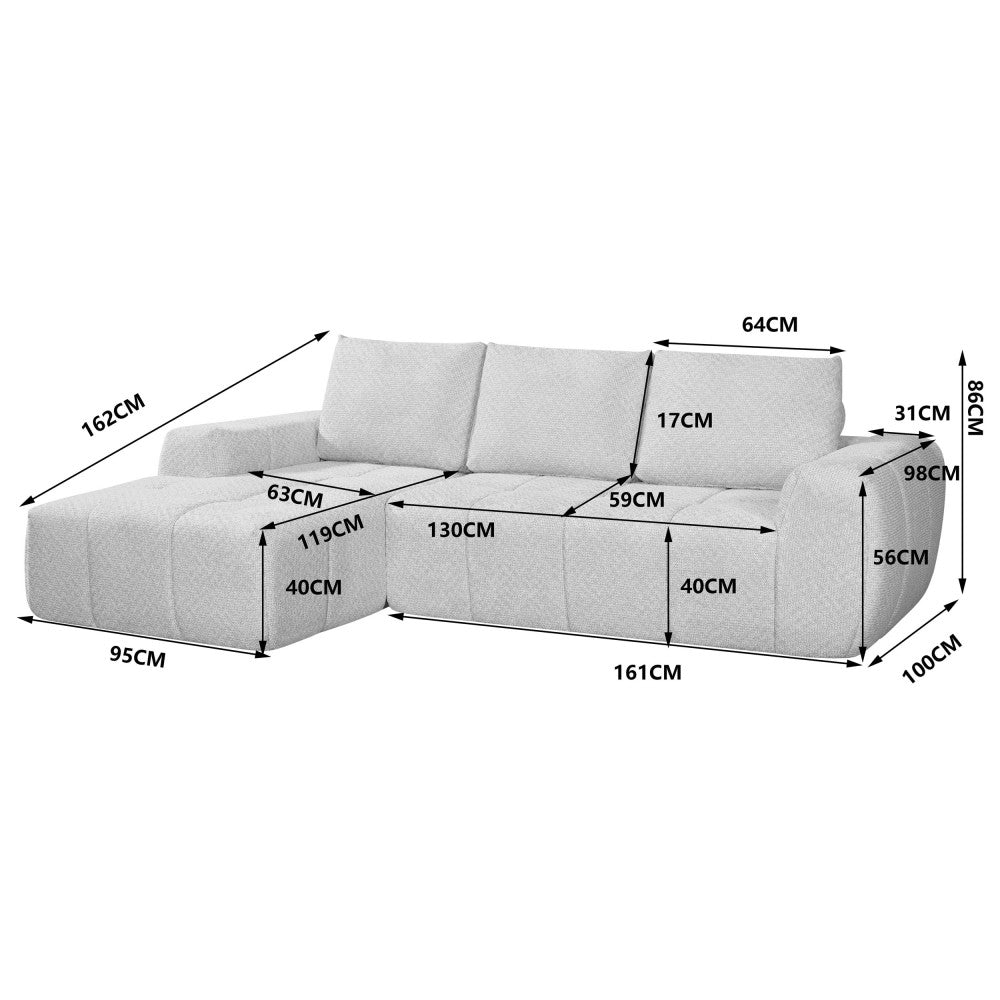 Canapé d'angle gauche Drawer LOUIS 3,5 places en tissu vert — photo produit