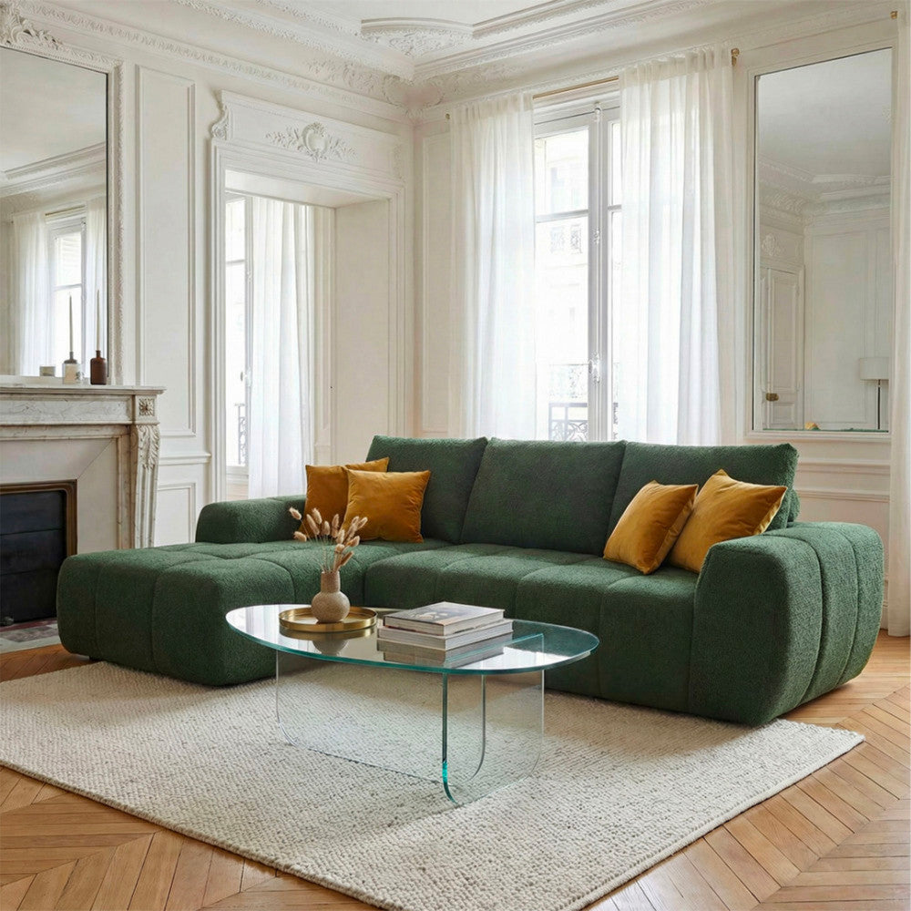 Canapé d'angle gauche Drawer LOUIS 3,5 places en tissu vert — photo produit