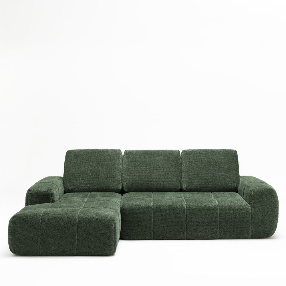 Canapé d'angle gauche Drawer LOUIS 3,5 places en tissu vert — photo produit