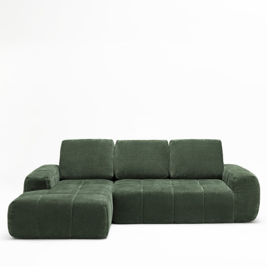 Canapé d'angle gauche Drawer LOUIS 3,5 places en tissu vert — photo produit