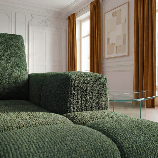 Canapé d'angle gauche Drawer LOUIS 3,5 places en tissu vert — photo produit