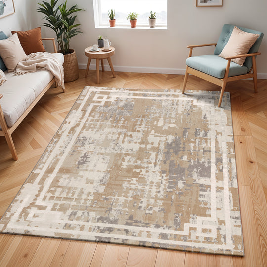 Tapis Abstrait Moderne Beige/Gris Goshen