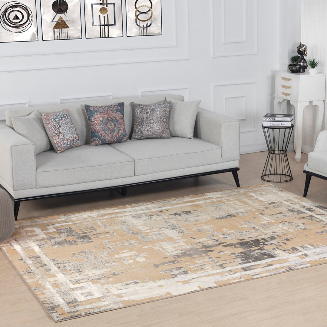 Tapis Abstrait Moderne Beige/Gris Goshen
