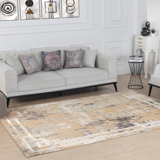 Tapis Abstrait Moderne Beige/Gris Goshen
