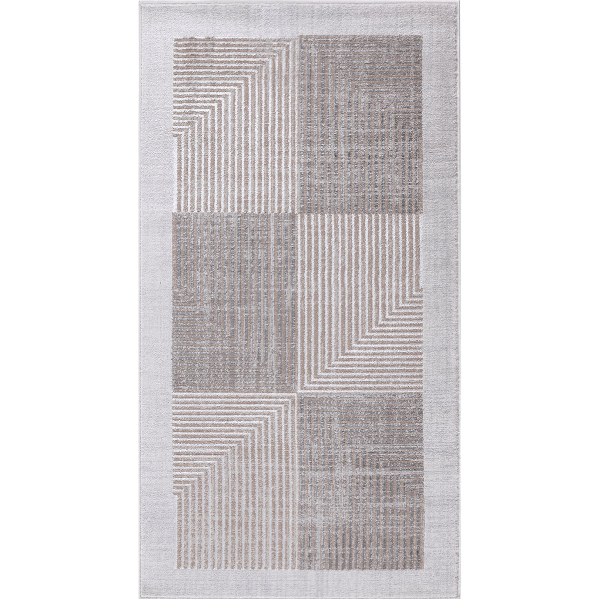 Tapis SURYA Charlestown moderne, blocs géométriques gris et beige à fines lignes, bordure claire, vue 2