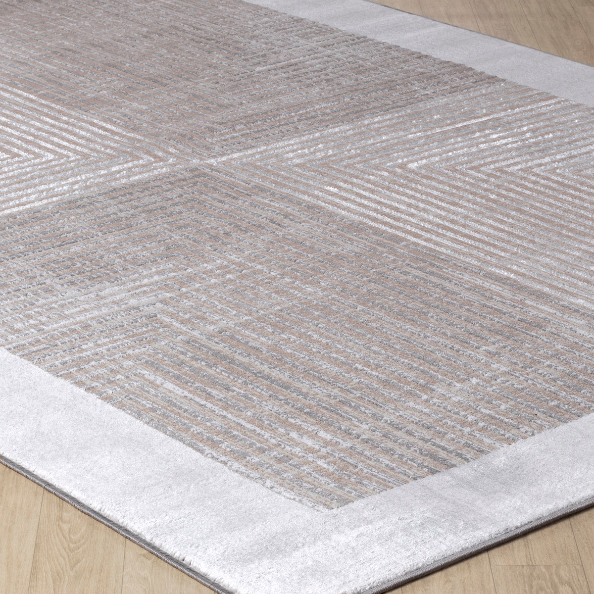 Tapis SURYA Charlestown moderne, blocs géométriques gris et beige à fines lignes, bordure claire, vue 6