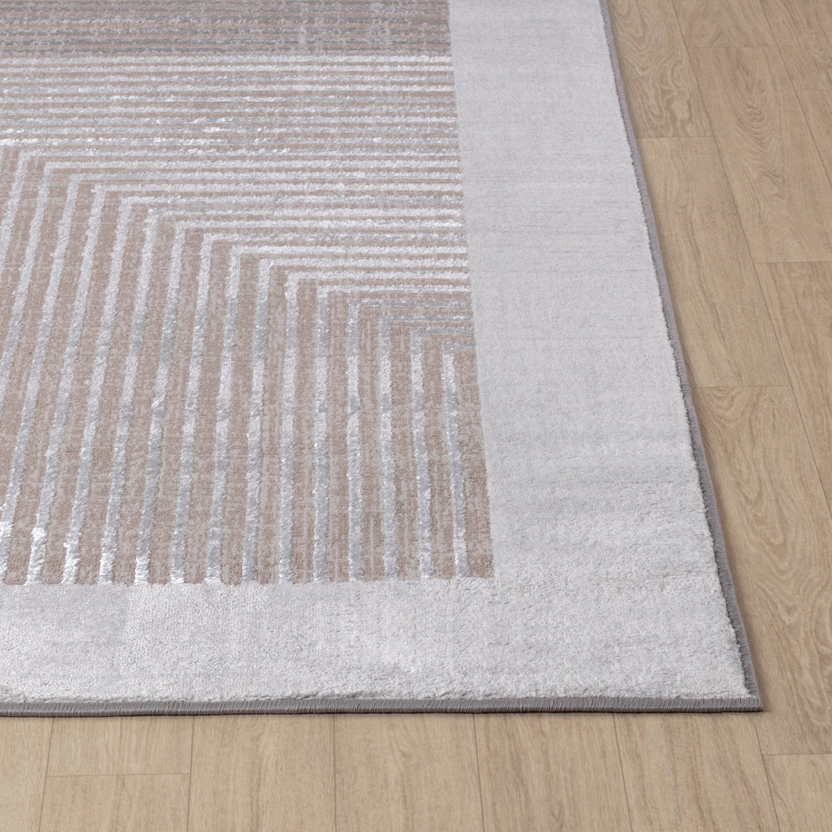 Tapis SURYA Charlestown moderne, blocs géométriques gris et beige à fines lignes, bordure claire, vue 5