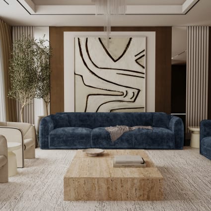 Canapé 4 places PREMIUM INTERIORS Lush velours bleu nuit — photo produit