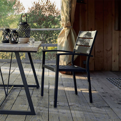 Lot de 6 chaises de jardin ALINEA Maria empilables avec accoudoirs en aluminium noires