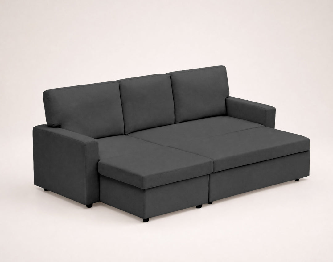 Canapé d’angle réversible 4 places convertible avec coffre MEIYA Best Mobilier – Gris foncé — photo produit
