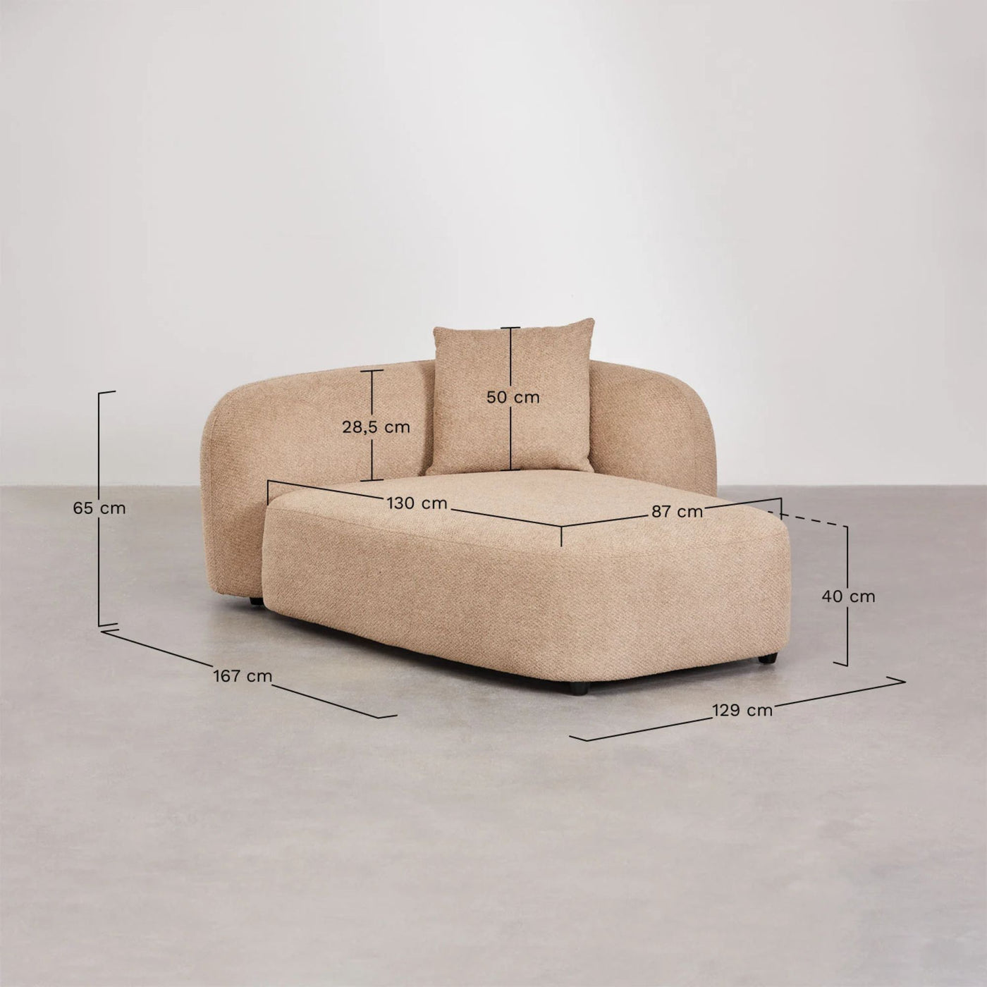 Méridienne droite SKLUM Coco en tissu chenille épais beige