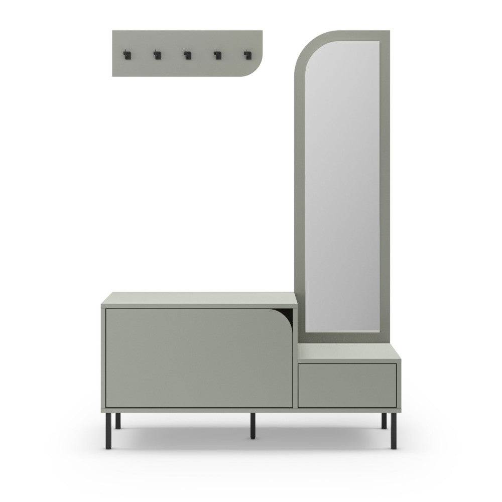 Meuble d'entrée Drawer 2 portes avec miroir et portant en bois et métal H172cm