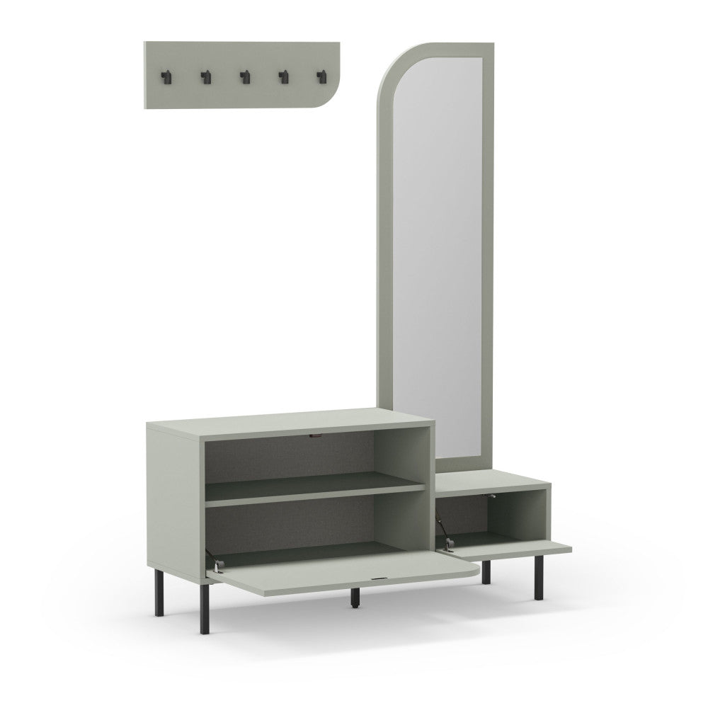 Meuble d'entrée Drawer 2 portes avec miroir et portant en bois et métal H172cm