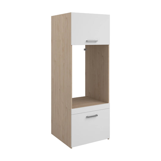 Meuble pour machine à laver VENTE UNIQUE Erkano avec 1 tablette, 1 tiroir et 1 placard Naturel clair et blanc