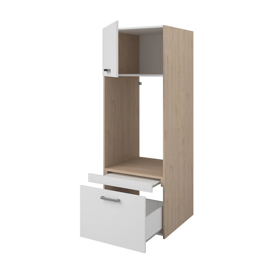 Meuble pour machine à laver VENTE UNIQUE Erkano avec 1 tablette, 1 tiroir et 1 placard Naturel clair et blanc