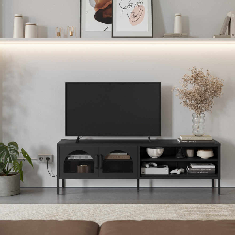 Meuble TV DRAWER Zio 2 portes en métal noir L160cm