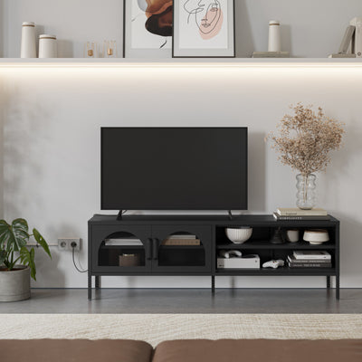 Meuble TV DRAWER Zio 2 portes en métal noir L160cm