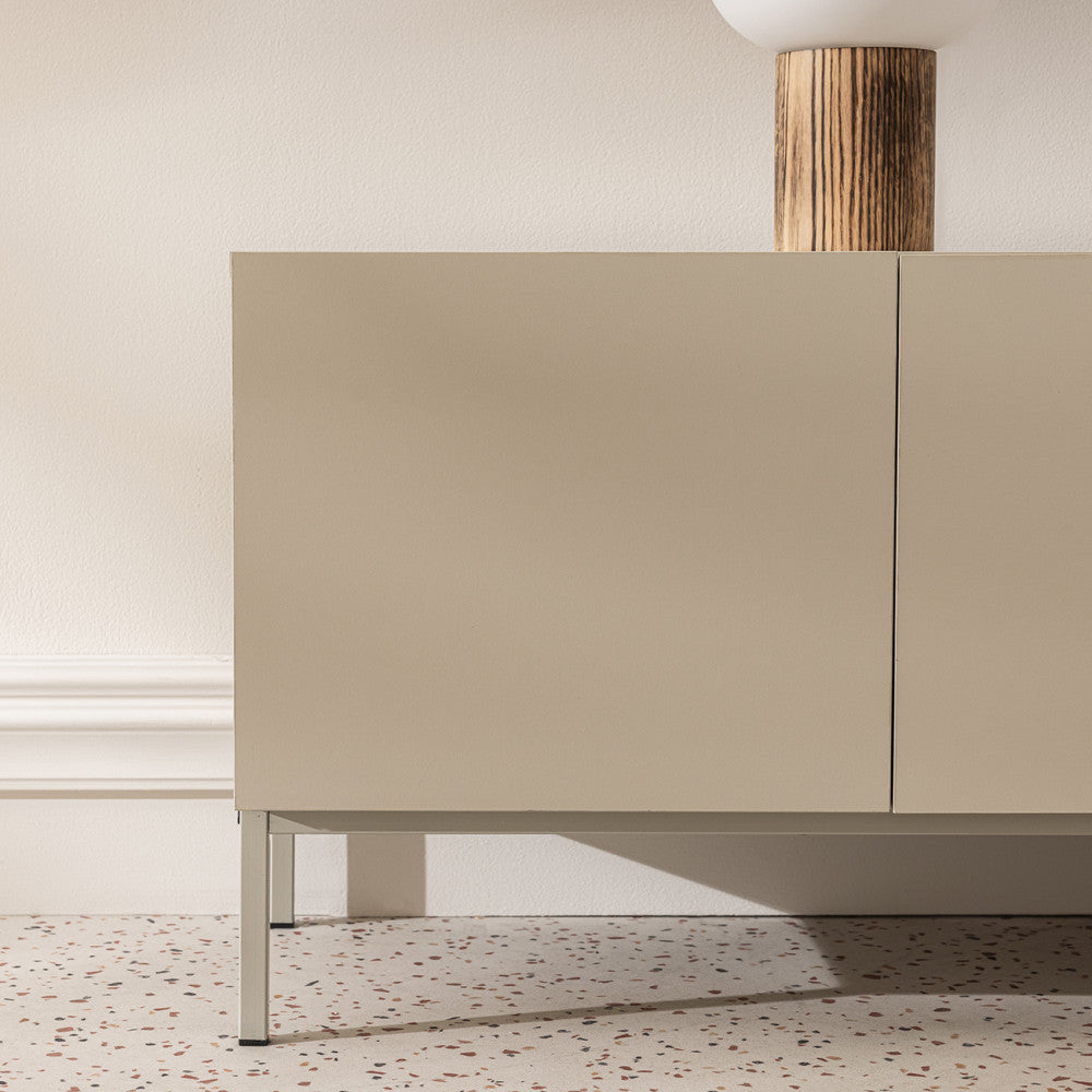 Meuble TV DRAWER Quenor 3 portes 1 tiroir en bois et métal L180cm