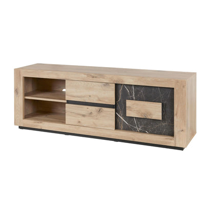 Meuble TV SACHOURI 2 portes chêne canyon/marbre 170 CM
