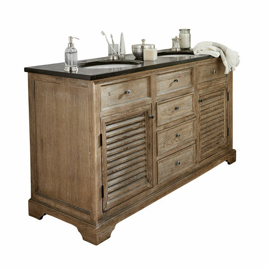Meuble double vasque LOBERON Malmaison en chêne revalorisé et pierre naturelle — photo produit