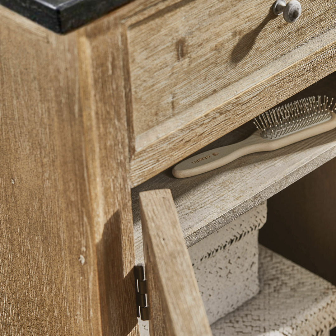 Meuble double vasque LOBERON Malmaison en chêne revalorisé et pierre naturelle — photo produit
