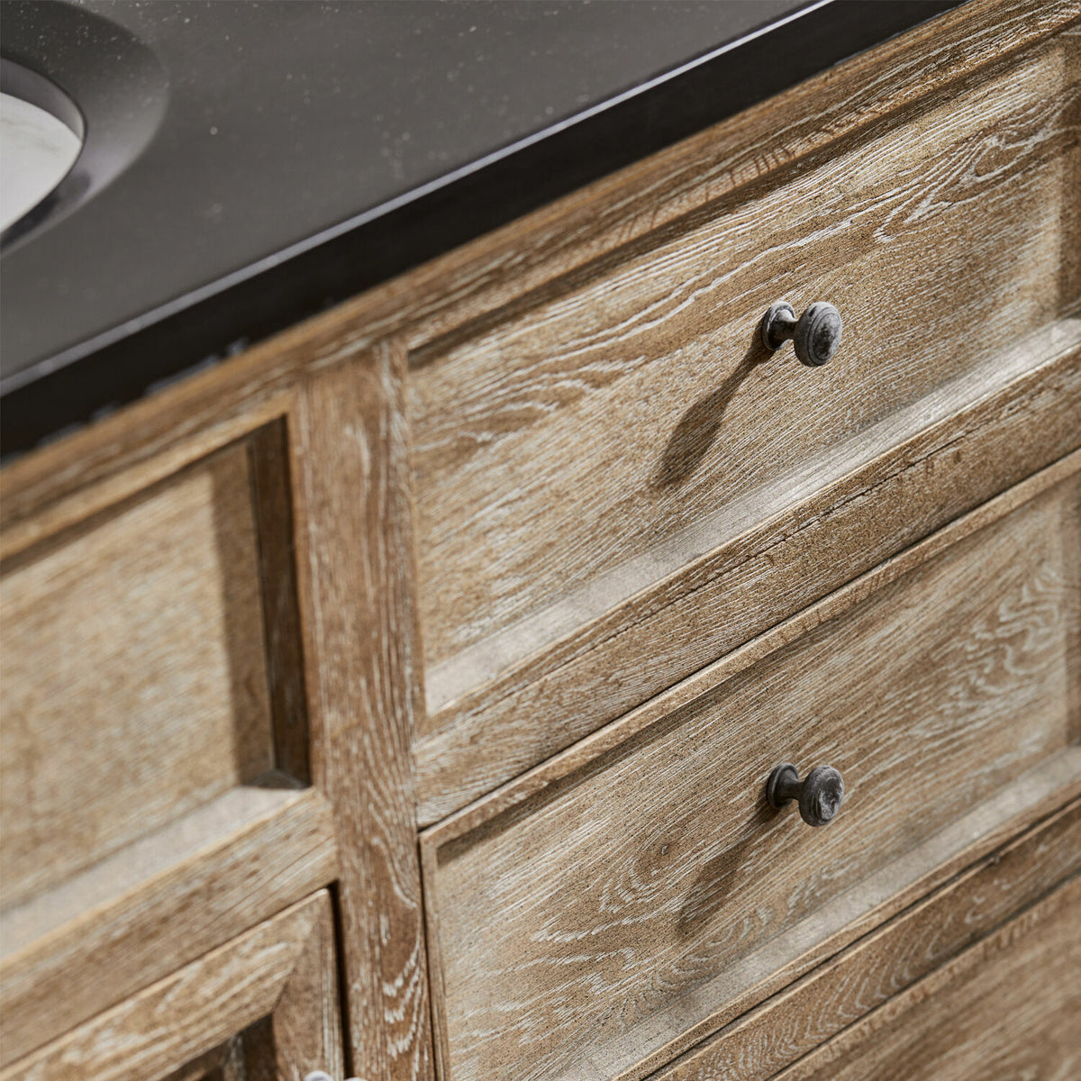 Meuble double vasque LOBERON Malmaison en chêne revalorisé et pierre naturelle — photo produit