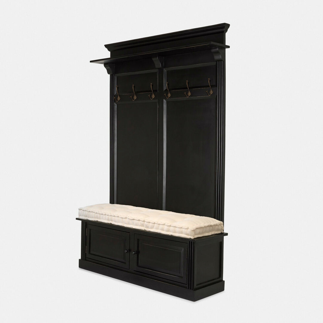 Meuble d'entrée LOBERON Eldwin en bois noir avec banquette crème — photo produit