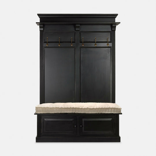 Meuble d'entrée LOBERON Eldwin en bois noir avec banquette crème — photo produit