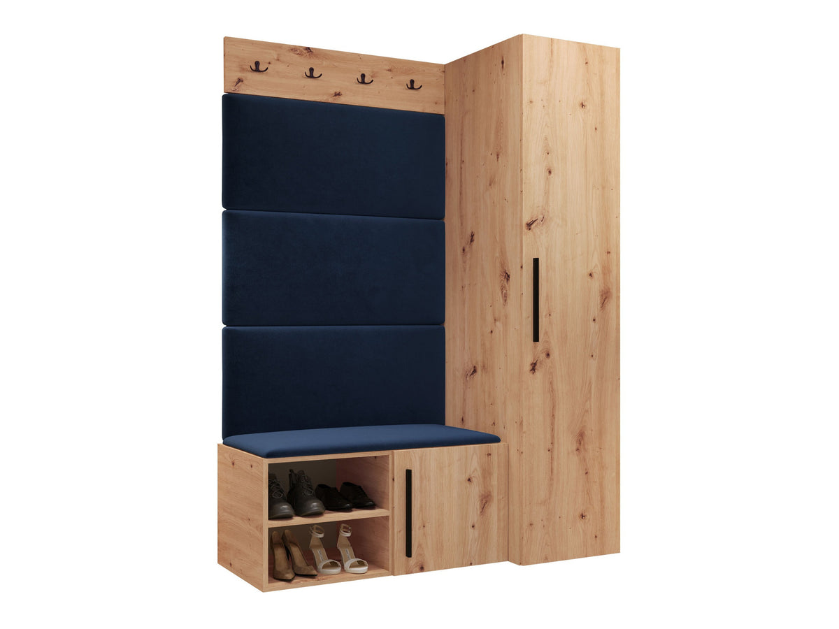 Meuble d'entrée MOBILIER 1 Nitos II en bois clair et velours bleu — photo produit