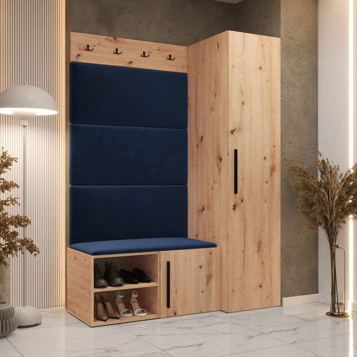 Meuble d'entrée MOBILIER 1 Nitos II en bois clair et velours bleu