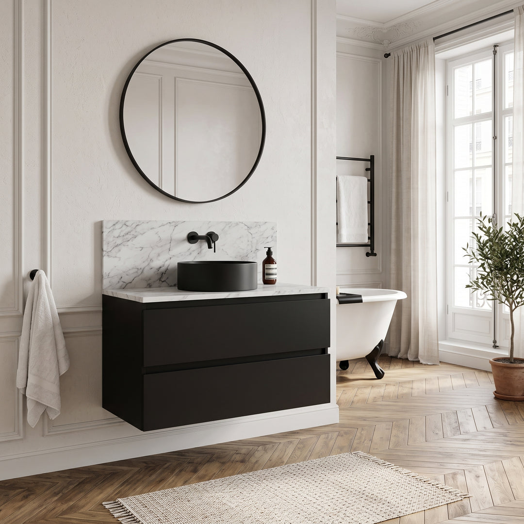Meuble salle de bain BADPLAATS Angela 100cm noir mat — en situation