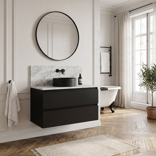 Meuble salle de bain BADPLAATS Angela 100cm noir mat — en situation