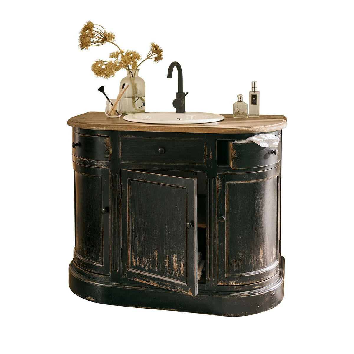 Meuble et vasque Louisina LOBERON noir vieilli marron — photo produit