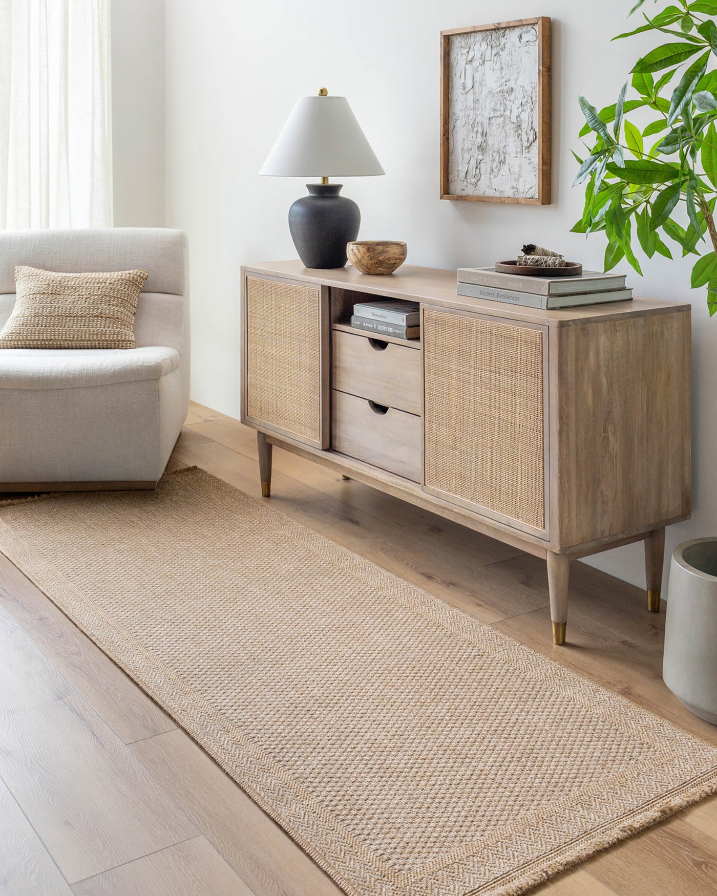 Tapis d'Extérieur/Intérieur Aspect Jute Beige/Noir  Trenton