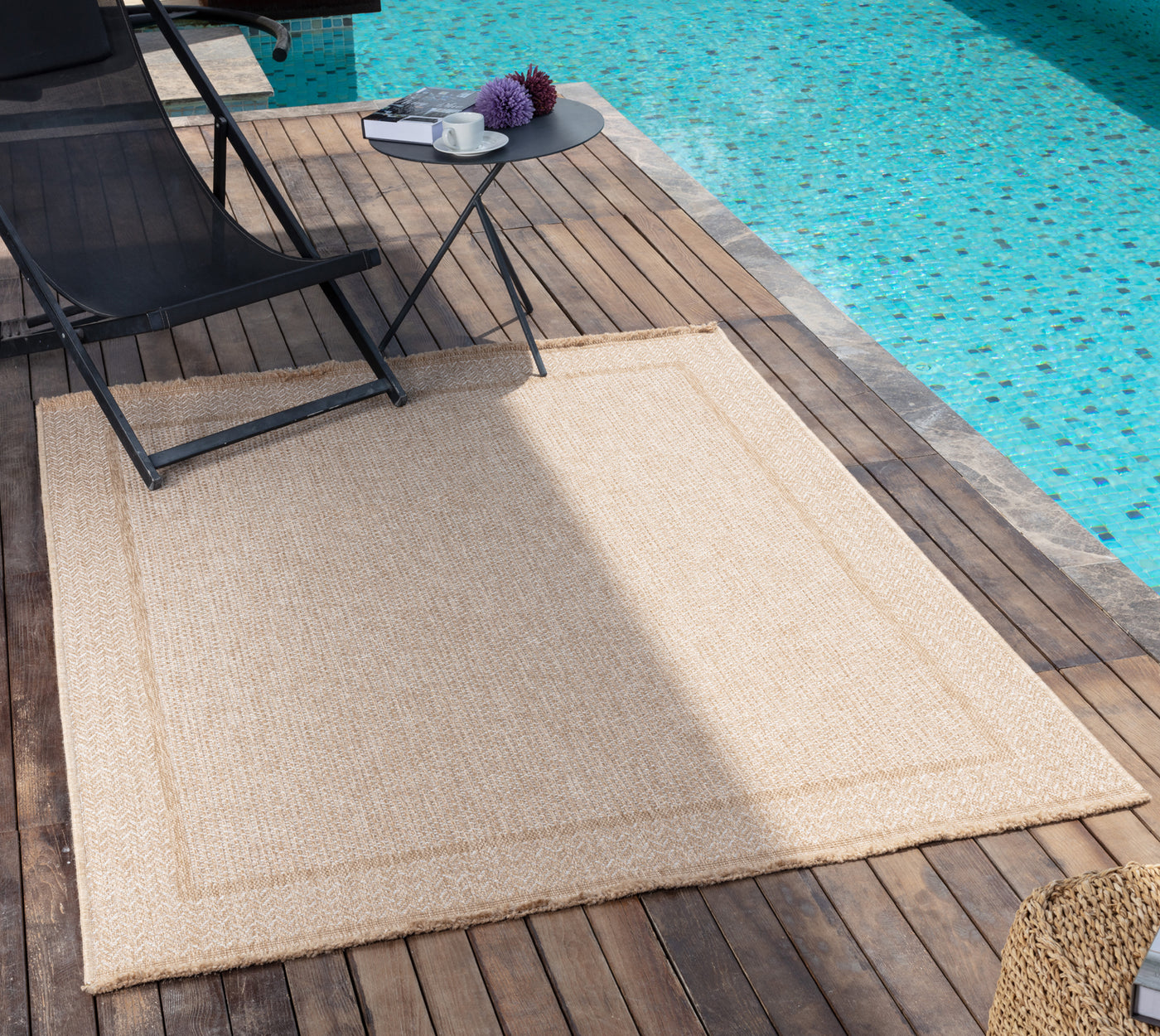 Tapis d'Extérieur/Intérieur Aspect Jute Beige/Noir  Trenton
