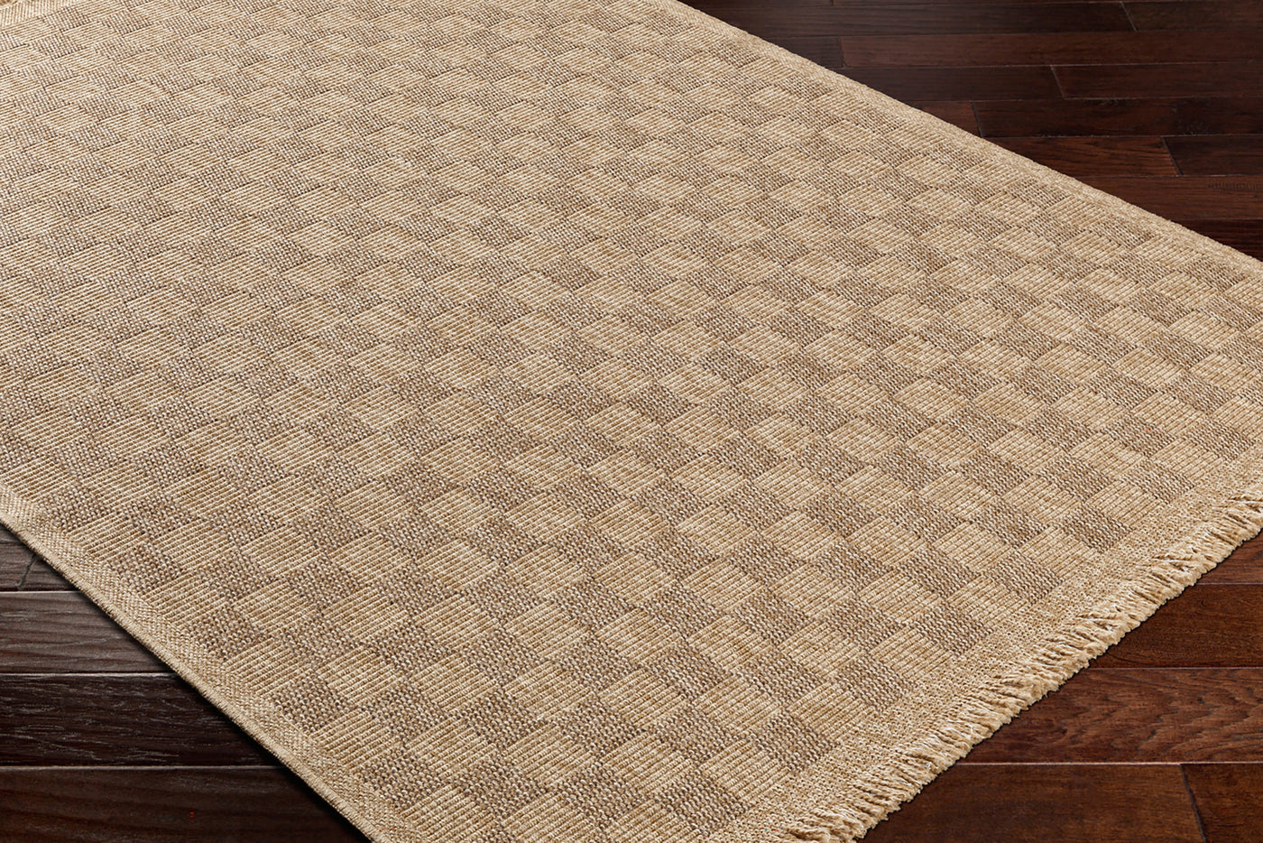 Tapis d'Extérieur/Intérieur à Carreaux Aspect Jute Beige Lexington