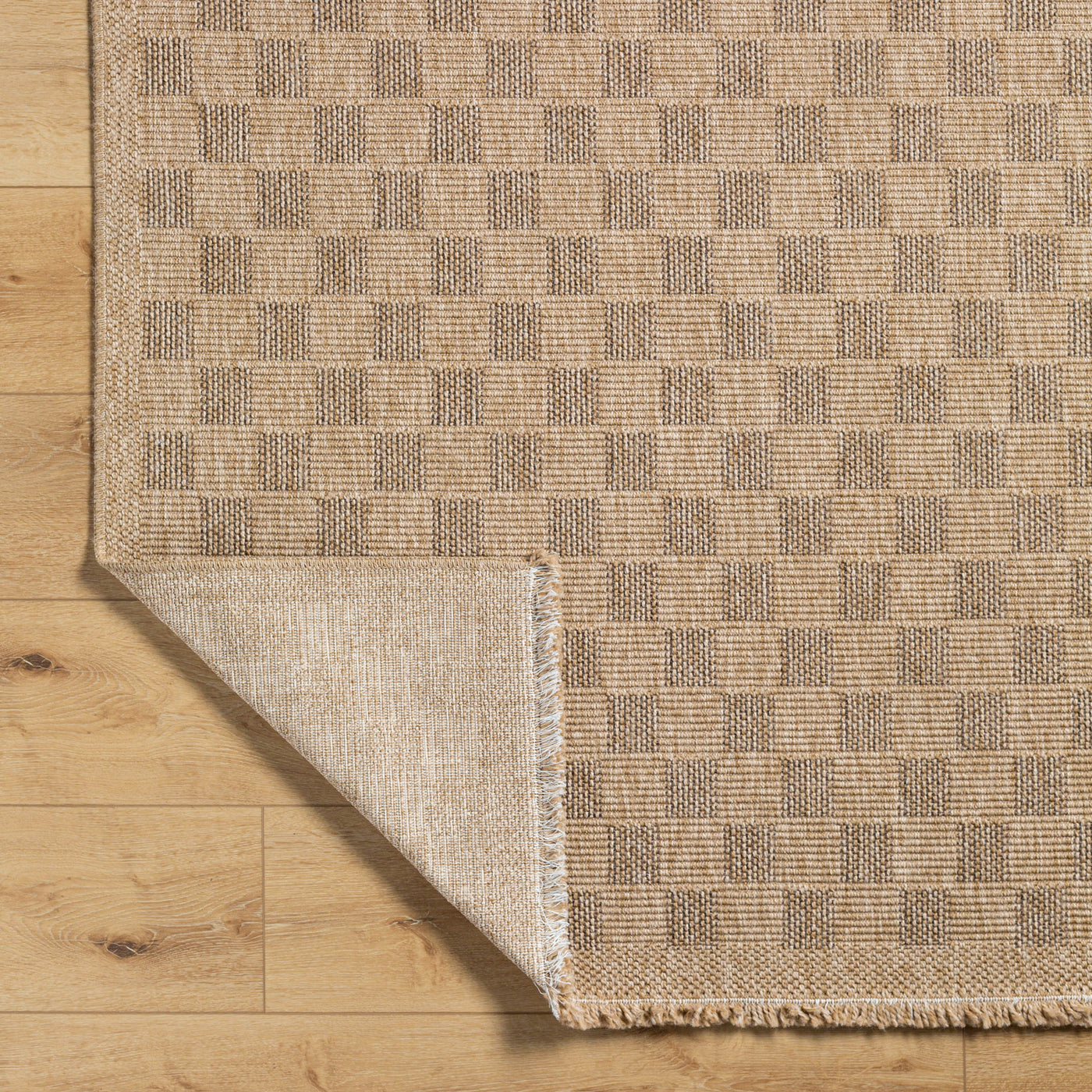 Tapis d'Extérieur/Intérieur à Carreaux Aspect Jute Beige Lexington