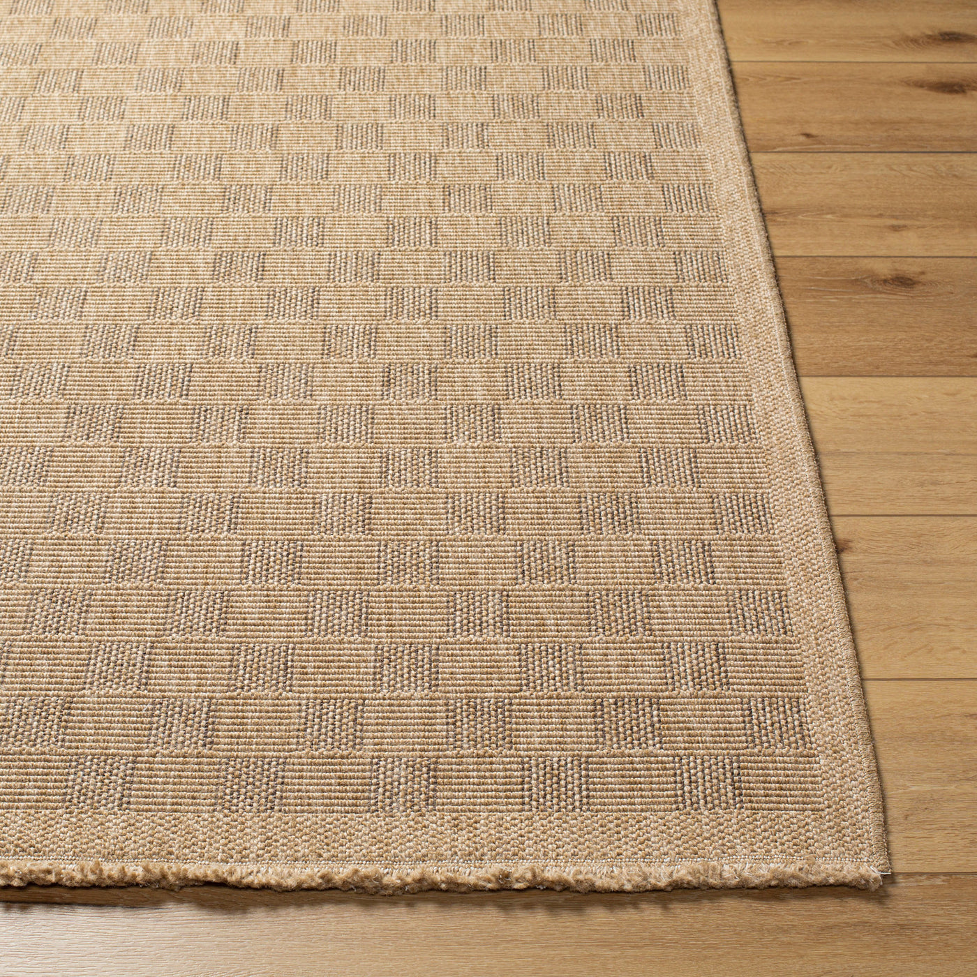 Tapis d'Extérieur/Intérieur à Carreaux Aspect Jute Beige Lexington