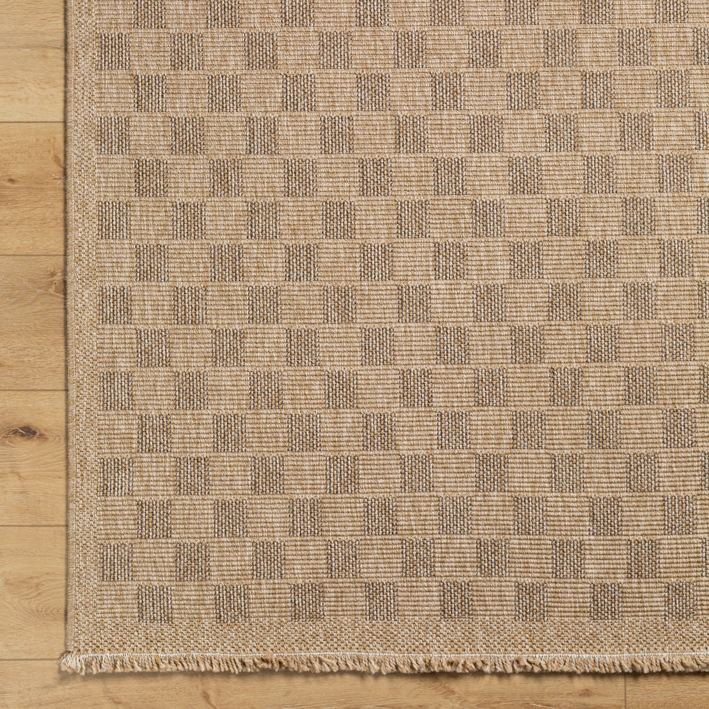 Tapis d'Extérieur/Intérieur à Carreaux Aspect Jute Beige Lexington