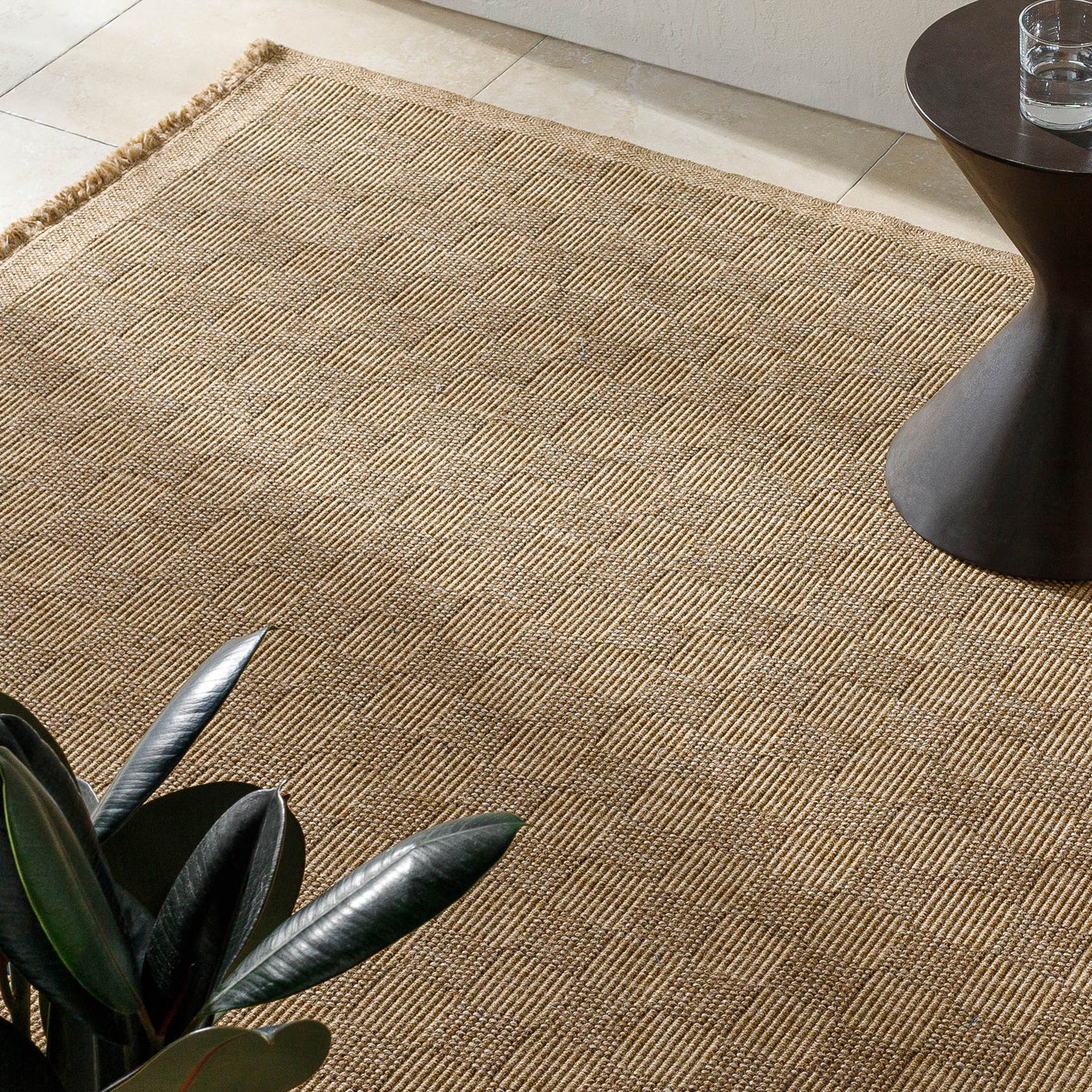 Tapis d'Extérieur/Intérieur à Carreaux Aspect Jute Beige Lexington